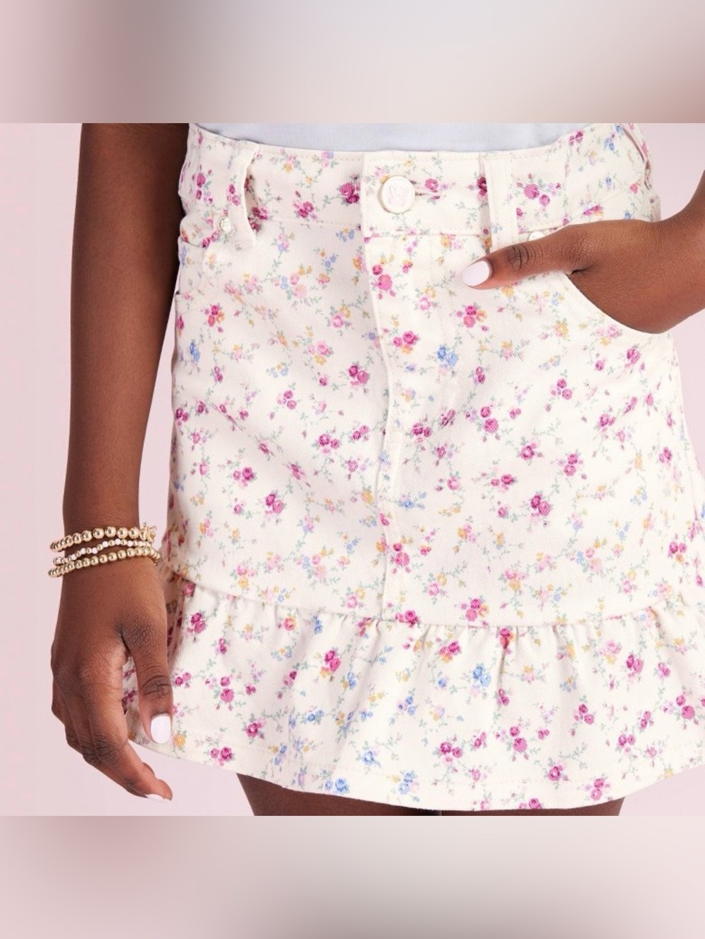 LoveShackFancy x Target Girls' Olivia Sunrise Patchwork Ruffle Hem Denim Skirt
